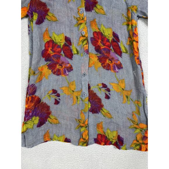 Gottex Womens Size M Linen Floral Button Up Long Tunic Top Cover Up - Picture 8 of 12